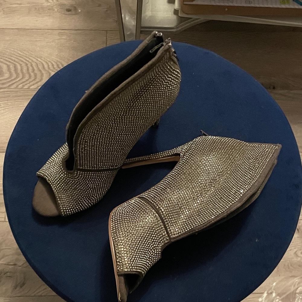 Embellished Rhinestone Peep-Toe Ankle Booties — - Picture 2 of 16